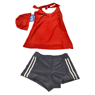 Summer love 夏之戀 大女二件式泳裝，紅色泳衣黑色泳褲套裝, M, 紅色