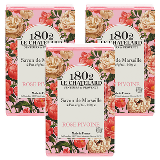 1802 LE CHATELARD 法國馬賽皂 玫瑰牡丹 100g 3個 Set