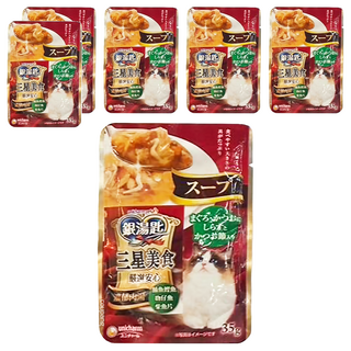 unicharm pet 銀湯匙 三星美食貓餐包 濃郁肉湯 35g, 鮪魚 + 鰹魚 + 吻仔魚 + 柴魚片, 6包