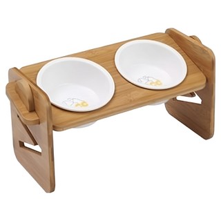 YSS Dog&Cat 可調式斜面雙碗 瓷碗 Set, 原木, 1組