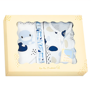 KU.KU Duckbill 酷咕鴨 超好眠洞洞成長包巾寵愛禮盒, 藍點印記, 含包巾/三角領巾/奶嘴織帶夾