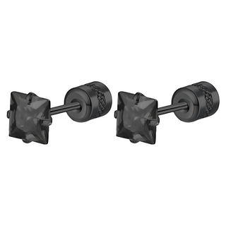 耀眼美人 公主方優雅黑鋯石鑽醫療鋼不鏽鋼耳環, 優雅黑