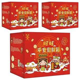 旺旺 平安發財箱綜合零食禮盒 857g*3盒, 經典懷舊零食組