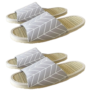 TAIWAN SLIPPER 台灣犀利趴 真草蓆室內拖鞋 台灣製造 寬鞋版設計 鞋底防滑, 清新人字紋 灰色, L(25~27cm), 2雙