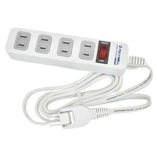 POLYWELL 寶利威爾 2P電源插座延長線 1切4座, 1.8m, 白色, 1條