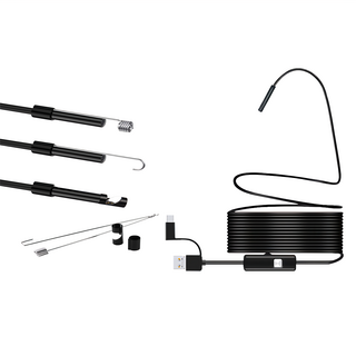 3合1手機外接工業管道微型內窺鏡 附側鏡 + 磁鐵 + 鉤子 7mm 黑色, 1個, 單一商品