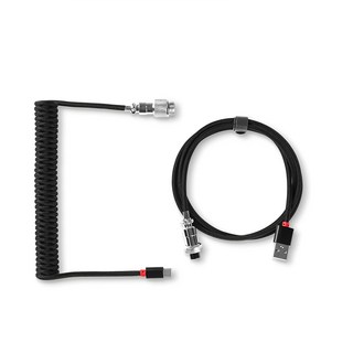 機械式鍵盤 捲線式 Type-C 航空連接線 黑色, 1個, 155mm