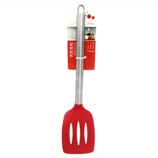 Kitchen Free 矽膠有孔鍋鏟 紅色不鏽鋼柄, 紅色, 1支