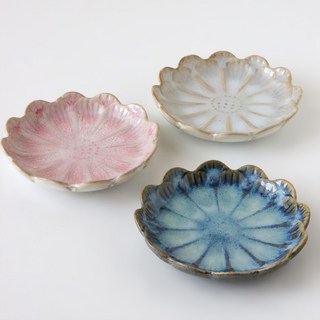 JUST HOME 日式窯燒陶瓷 4.5吋 味碟 5729-12, 1組, 白色/粉紅色/藍色, 點心盤 6件組