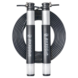 BYZOOM FITNESS 高轉速鋼索跳繩 不鏽鋼防滑握把 高強度鋼索 重量120g 台灣製造, 290cm, 1條, Black rope
