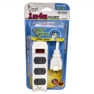 spirit 電精靈 2P 1開4插 轉向頭 110VAC/60Hz 最大1650W 台灣製, 1.8m, 延長線 白色 + 灰色, 1個