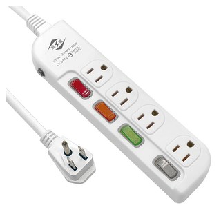 WeiTien 威電 4開4插3P電腦線 125VAC 15A MAX 1650W 過載斷電, 300cm, 白色, 1條