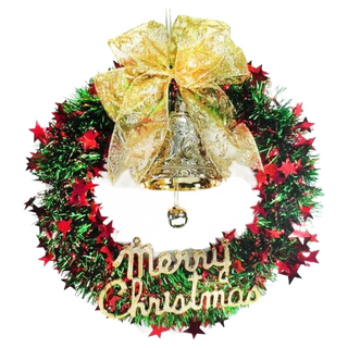 MODACore 摩達客 耶誕台製聖誕星星花圈 YS-MTW14004, 聖誕紅綠金蔥, 1組