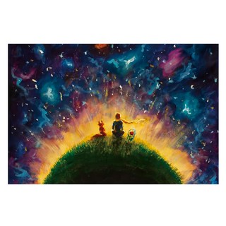 24mama 單聯式 草地 星空 插畫 無框畫 小王子和狐狸 02, 60 x 40cm