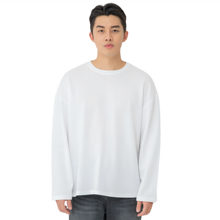 CARET 男款日常休閒寬鬆版型長袖上衣, M, 白色