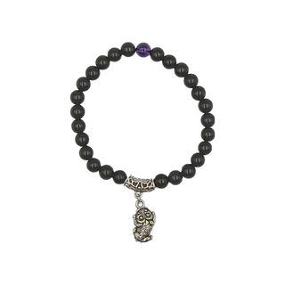 貔貅黑瑪瑙紫水晶手鍊, 水晶材質, 貔貅黑瑪腦紫水晶手鍊, 黑色 + 紫色