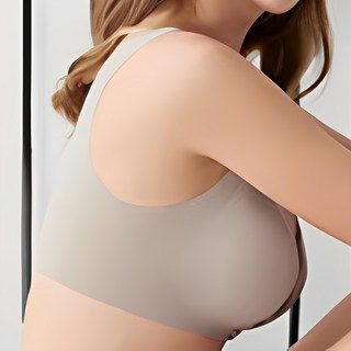 香草甜心 前開式涼感無痕親膚萊卡無鋼圈背心哺乳內衣, 彈力面料親膚, 一排四扣, 全罩杯, M, 灰紫色