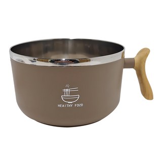 可瀝水不鏽鋼泡麵碗, 304不鏽鋼內膽，食品級PP外層, 1200ml容量, 可可色, 1個