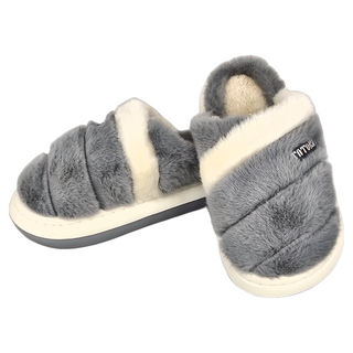 ego life雙色毛絨EVA厚底防滑保暖男女室內拖鞋, 40~41, 灰藍色