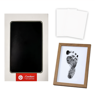 不髒手寵物嬰兒手印足跡印台 Set 2張+相框, 大(12 x 7.8cm), 黑色, 1組