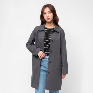 CARET 女士大碼棉質風衣 木炭黑 L