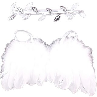 BEBEKIT 嬰兒自助攝影道具 天使翅膀與月桂葉髮帶組, 白色, 1組