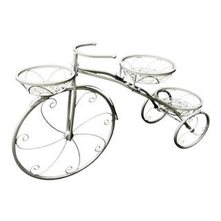腳踏車鐵藝花盆架 3盆, 82 x 24 x 51cm, 白色, 1組