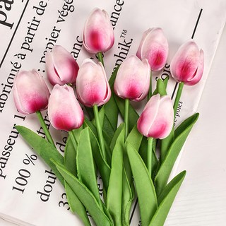 仿真鬱金香 Set 10支, PU材質花, 總高34cm, 玫红色