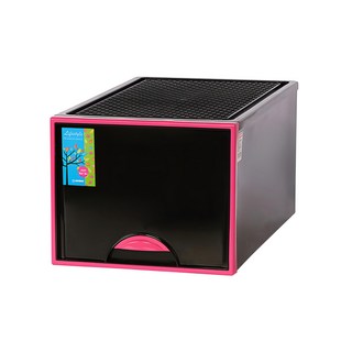 KEYWAY 時尚黑抽屜整理箱 64L, 紅色, 1個