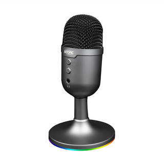 INTOPIC 廣鼎 ENC降噪直播麥克風 Jazz-UB033, 一鍵消除環境噪音，RGB漸變彩光底座, 黑色