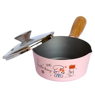 Sanrio 三麗鷗 Hello Kitty 凱蒂貓 16cm 單柄湯鍋, 適用於電磁爐, 強化玻璃上蓋, Hello Kitty 粉色, 1個