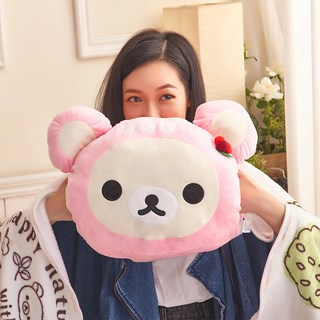 Rilakkuma 拉拉熊 溫暖靠枕 附輕柔毛毯 小白熊 1個, 櫻花粉