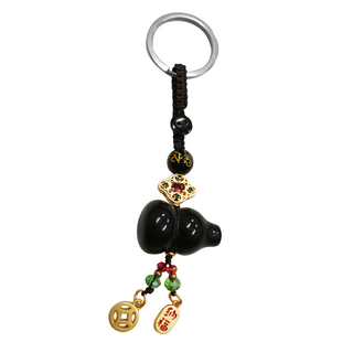 財神小舖 福祿雙收 葫蘆鑰匙圈 DST-1107-1 招財納福 吉祥平安, 1個, 黑曜石