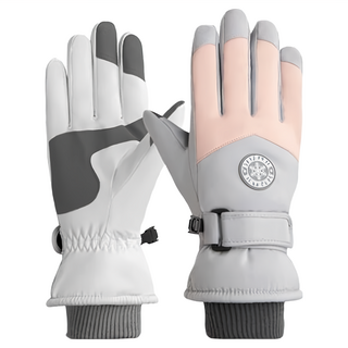 bebehome 超保暖加絨加厚防風防水手套 女款, 28cm, 淺灰粉