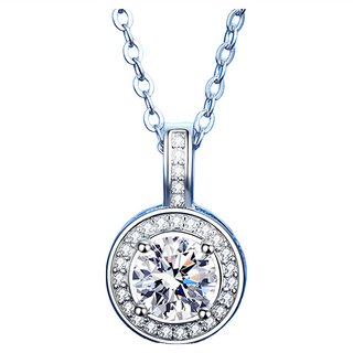 CF Diamond 莫桑鑽項鍊 B0200 微鑲圓包 D色 S925純銀 附歐式禮盒組