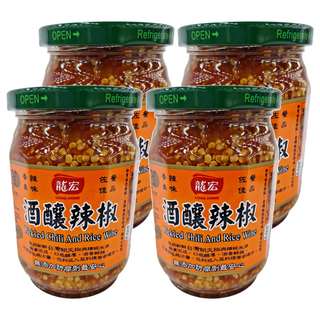 龍宏 酒釀辣椒, 台灣朝天椒與精純米酒, 無添加防腐劑, 360g, 4罐