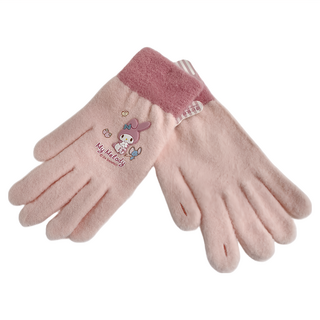 MY MELODY 美樂蒂 針織毛絨加厚保暖全指觸控手套 成人款 美樂蒂粉色
