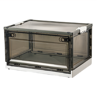 摺疊收納箱 BF066 摺疊輕便 三面開口 密封防潮防蟲, 大號(51 x 36 x 30cm), 透黑色 + 白色, 1個