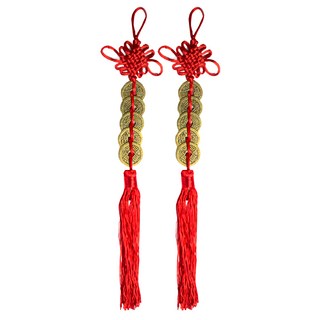 A1寶石 招財化煞鎮宅納福開運五帝錢掛飾 Set 增強家居能量 加倍財運 獲得貴人支持, 2個, 紅