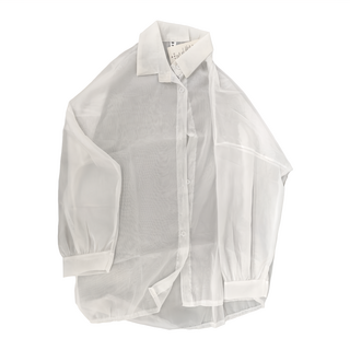 珠光棉透膚感襯衫，白色, 肩寬60cm 胸寬59cm(胸圍需 x 2) 袖長40cm 全長69cm, 白
