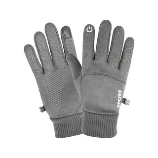 SPORT 防丟質感觸屏內刷毛登山騎車手套 高密度防潑水 掌心止滑, M, 灰色, 1雙