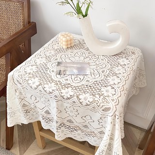 快豹 韓風ins 蕾絲勾花桌布, 140 x 140cm, 微米白, 1條