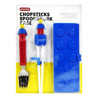 OXFORD 積木造型餐具組, 湯匙+叉子+學習筷+收納盒, 顏色隨機, 1組