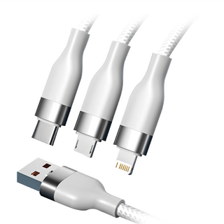 畢亞茲 三合一100W快充傳輸線, Type-C/5A Lightning/2A Micro/2A, USB輸入接口，1.2/2米, 編織數據線, 1.2m, 編織款 純淨白, 1條