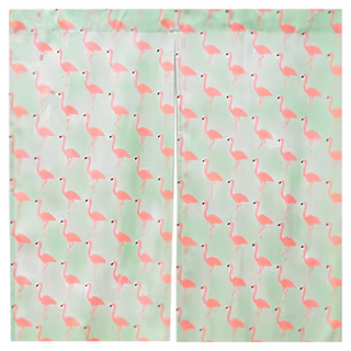 小銅板 日式亞麻門簾, 綠底紅鶴