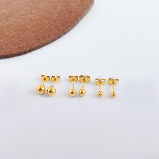女款 14K 包金 簡約金色圓珠耳環 3mm