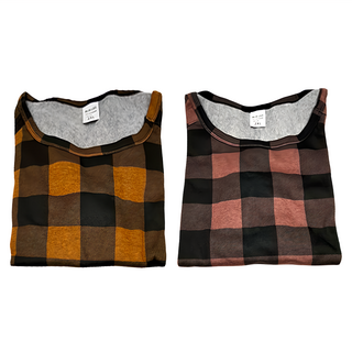 MI MI LEO MIT韓版時尚刷毛經典格紋機能服2件組, 乾燥玫瑰粉 + 曼寧風潮黃