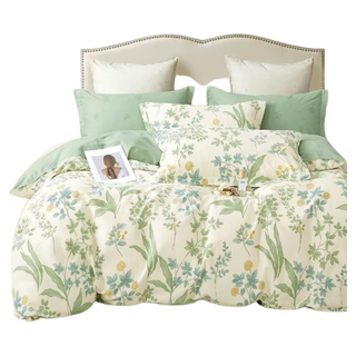 Pure One 加大床包被套組-純棉 台灣製, 被套 + 床墊套 + 枕套組, 床包186 x 180cm + 被套210 x 180cm + 枕套75 x 45cm, 仙草