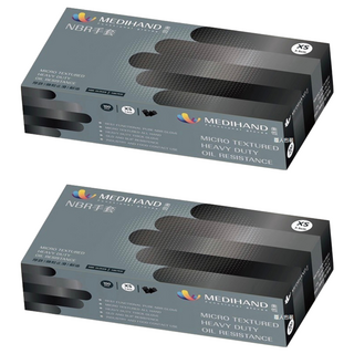 MEDIHAND 美恆 NBR手套 微粒止滑 厚款手套 彈性佳 耐油 全掌防滑, 黑色, XS, 2盒