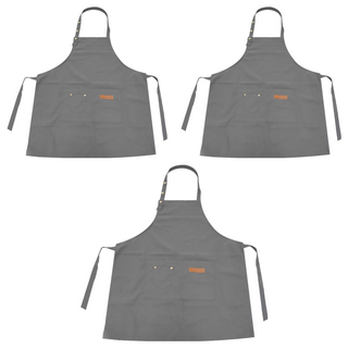 卡特屋 日系工作圍裙 帆布無皮革防水款 耐磨防油 超大容量置物口袋 可調整肩帶, 沉穩灰, 3件